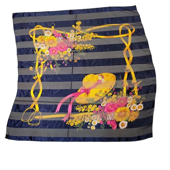 Large Scarf Red & Yellow Flowers  Gardening Hat on Black 40” x 40” Polyester - Picture 1 of 2